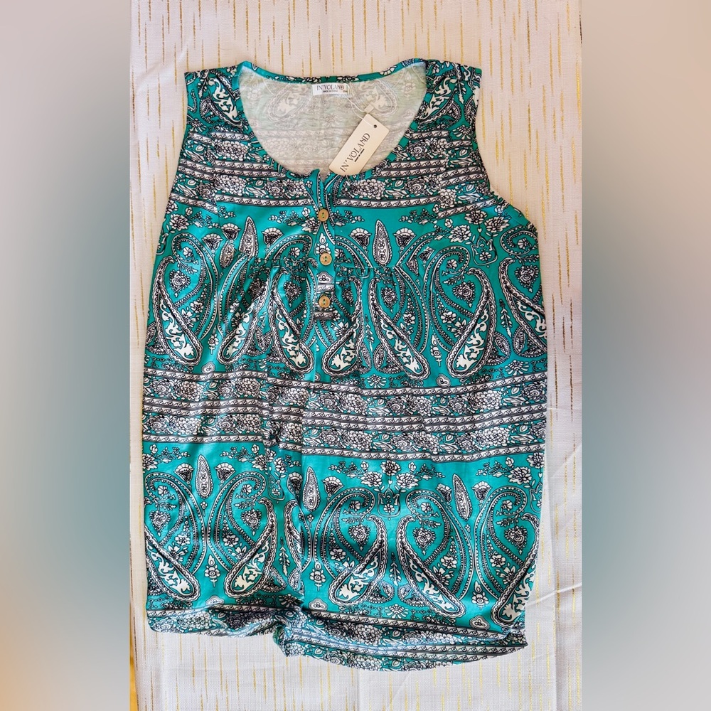 Teal Paisley Print Tank Top (NWT)